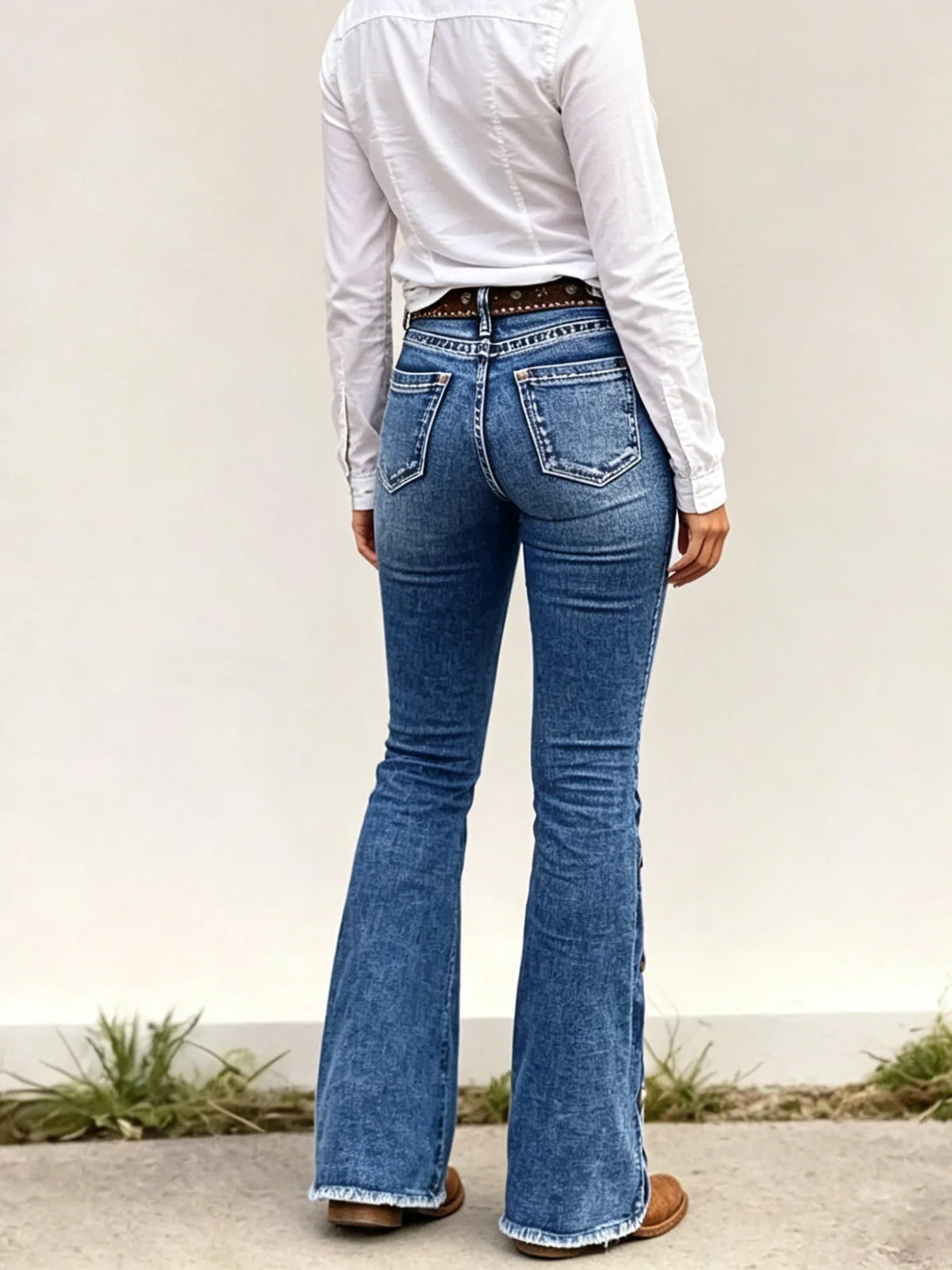 Women High Waist Bootcut Blue Denim jeans